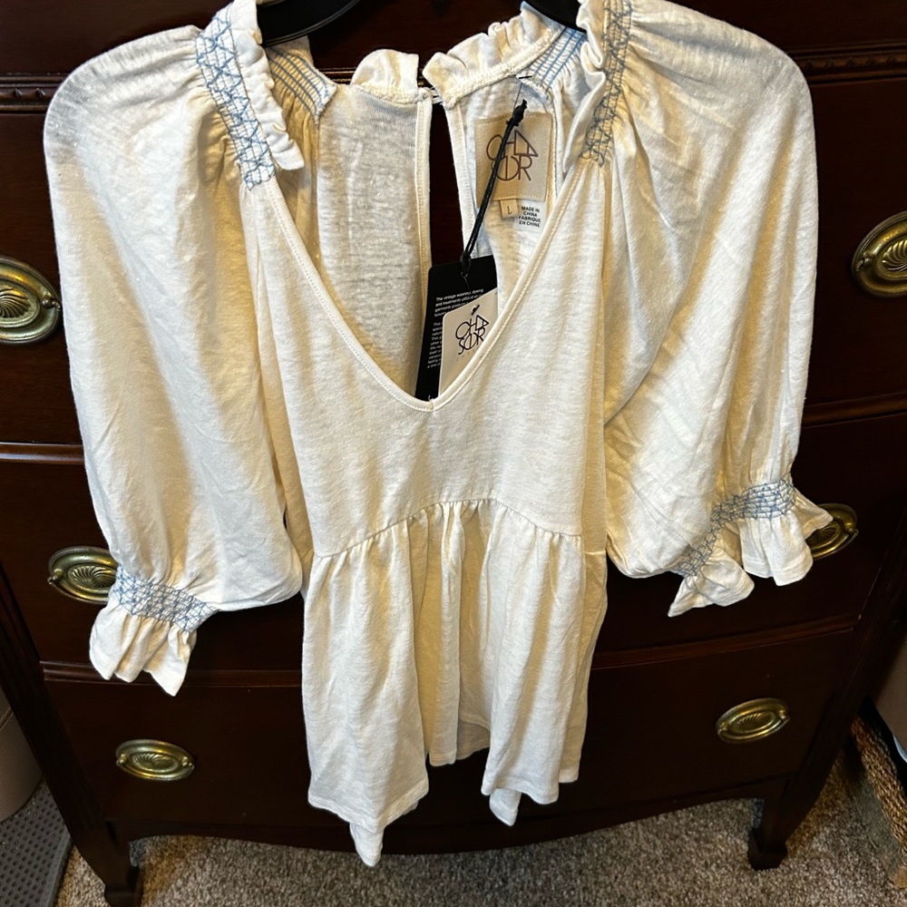 Chaser Ivory Smocked Blouse